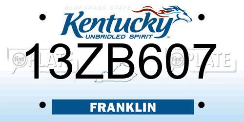 13ZB607 Kentucky License Plate