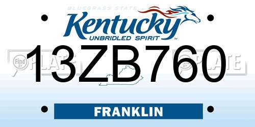 13ZB760 Kentucky License Plate
