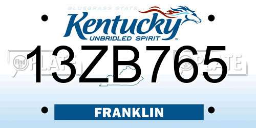 13ZB765 Kentucky License Plate