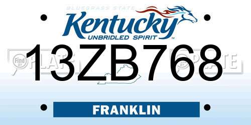 13ZB768 Kentucky License Plate