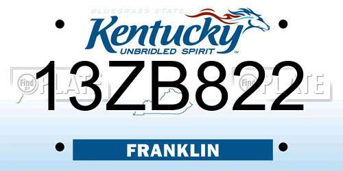 13ZB822 Kentucky License Plate
