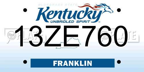 13ZE760 Kentucky License Plate