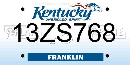 13ZS768 Kentucky License Plate