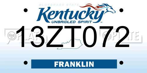 13ZT072 Kentucky License Plate