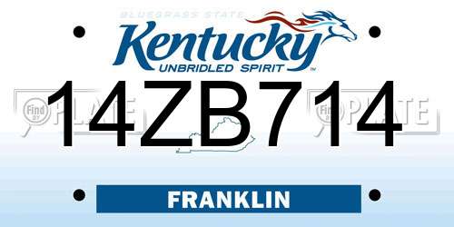 14ZB714 Kentucky License Plate