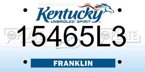15465L3 Kentucky License Plate