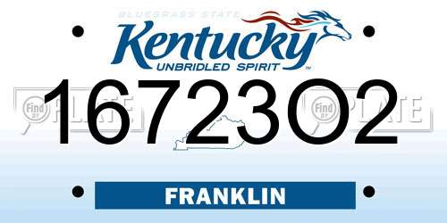 16723O2 Kentucky License Plate