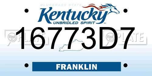 16773D7 Kentucky License Plate