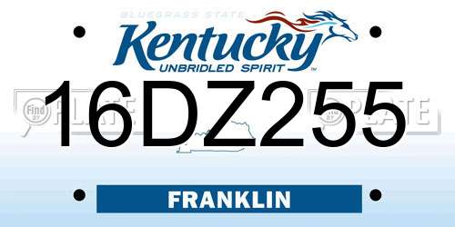 16DZ255 Kentucky License Plate