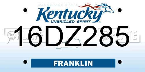 16DZ285 Kentucky License Plate