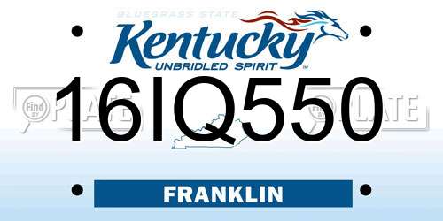 16IQ550 Kentucky License Plate
