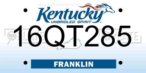 16QT285 Kentucky License Plate