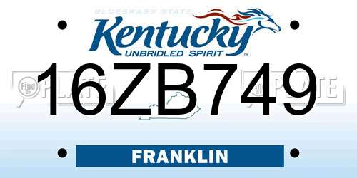 16ZB749 Kentucky License Plate