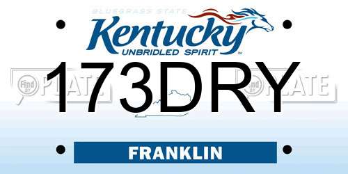 173DRY Kentucky License Plate