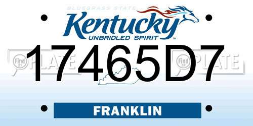 17465D7 Kentucky License Plate