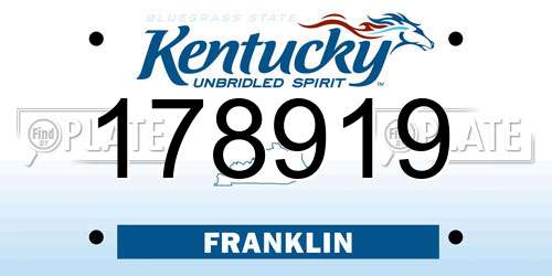 178919 Kentucky License Plate