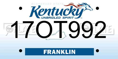 17OT992 Kentucky License Plate