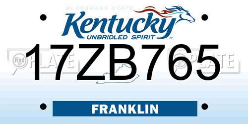 17ZB765 Kentucky License Plate