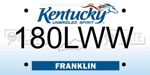 180LWW Kentucky License Plate