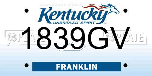 1839GV Kentucky License Plate
