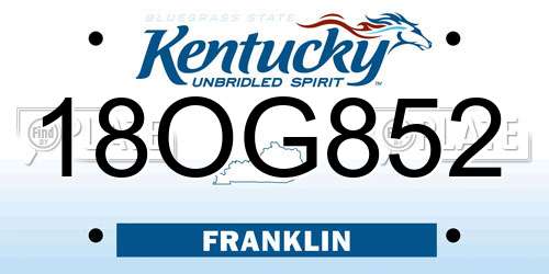 18OG852 Kentucky License Plate