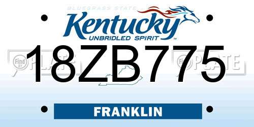 18ZB775 Kentucky License Plate