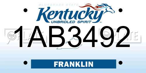 1AB3492 Kentucky License Plate