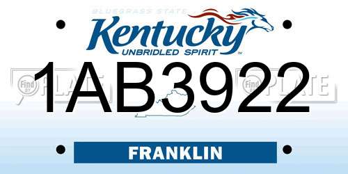 1AB3922 Kentucky License Plate