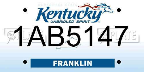1AB5147 Kentucky License Plate
