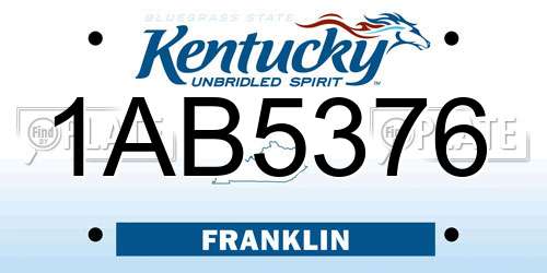 1AB5376 Kentucky License Plate