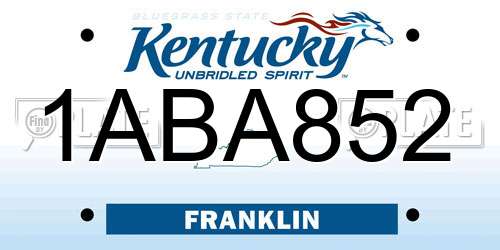 1ABA852 Kentucky License Plate