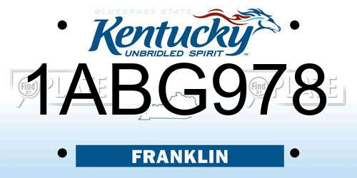 1ABG978 Kentucky License Plate