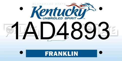1AD4893 Kentucky License Plate