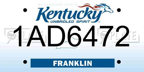 1AD6472 Kentucky License Plate