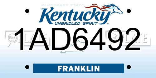 1AD6492 Kentucky License Plate