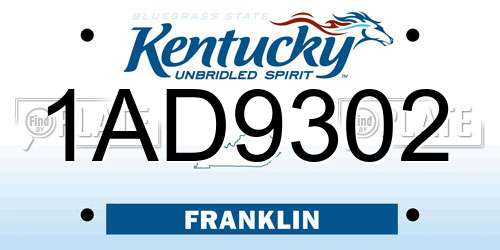 1AD9302 Kentucky License Plate