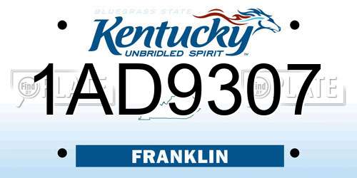 1AD9307 Kentucky License Plate