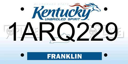1ARQ229 Kentucky License Plate