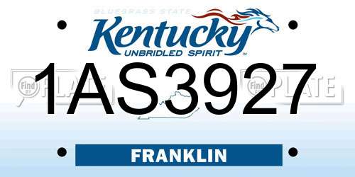 1AS3927 Kentucky License Plate