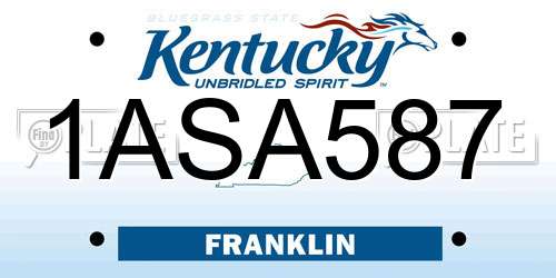 1ASA587 Kentucky License Plate