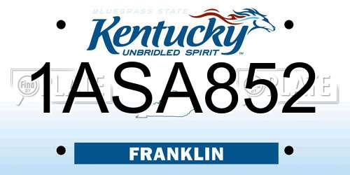 1ASA852 Kentucky License Plate