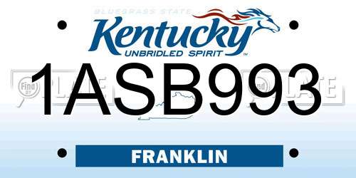 1ASB993 Kentucky License Plate