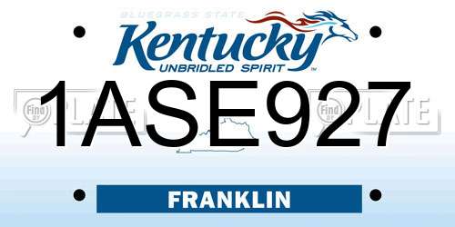 1ASE927 Kentucky License Plate