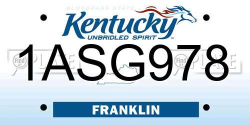 1ASG978 Kentucky License Plate