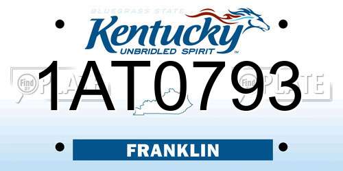 1AT0793 Kentucky License Plate