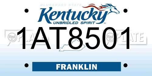 1AT8501 Kentucky License Plate