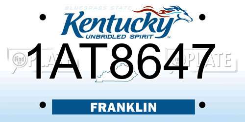1AT8647 Kentucky License Plate