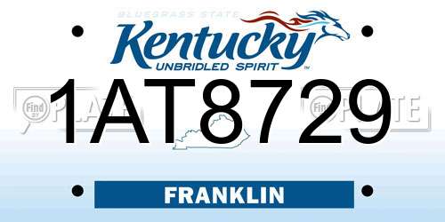 1AT8729 Kentucky License Plate