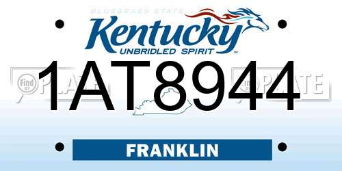 1AT8944 Kentucky License Plate