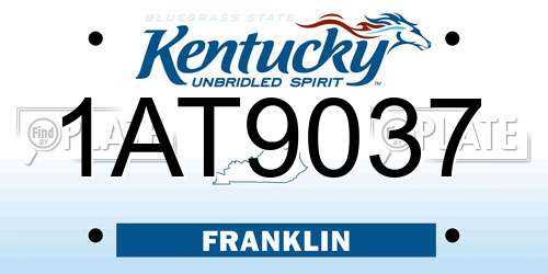 1AT9037 Kentucky License Plate